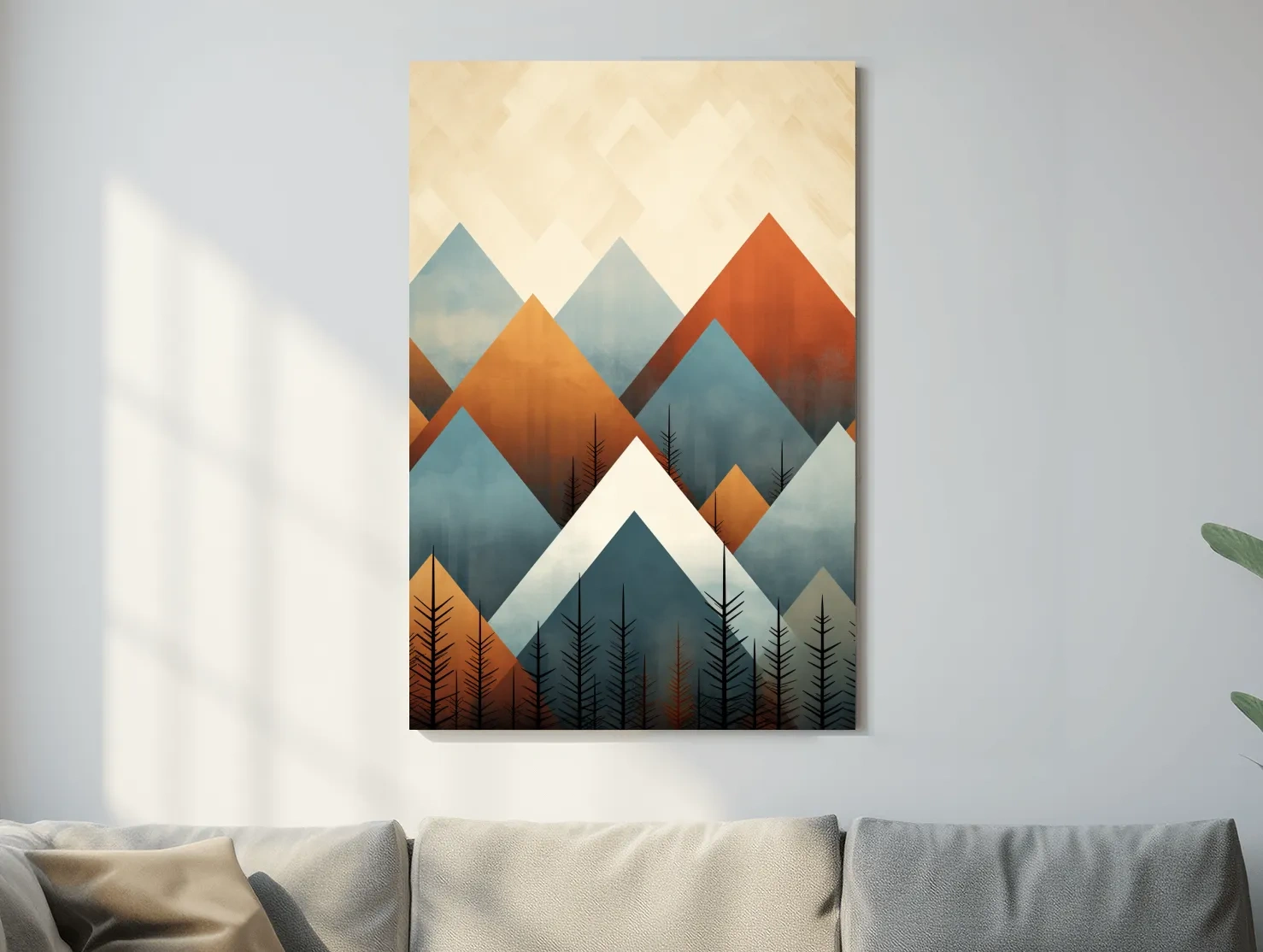 Geometric Pine Mountain Peaks - Minimalist Mid Century Wall Art