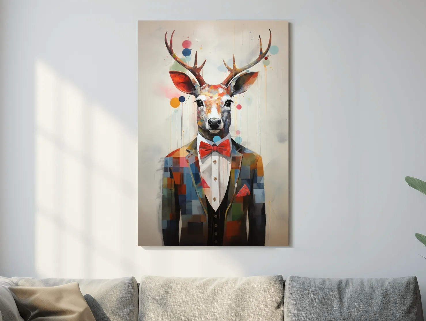 Dapper Watercolor Deer Tuxedo Portrait - Colorful Modern Wildlife Wall Art