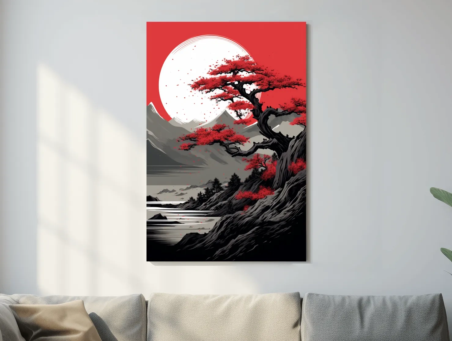 Japanese Ink Landscape With Bonsai Tree - Zen Mountain Wall Art