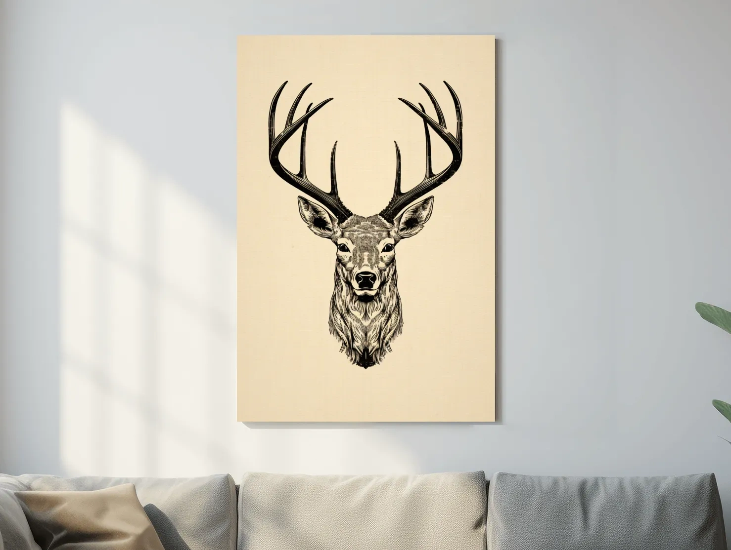 Vintage Deer Head Line Drawing Artwork - Minimalist Wildlife Tattoo Wall Art