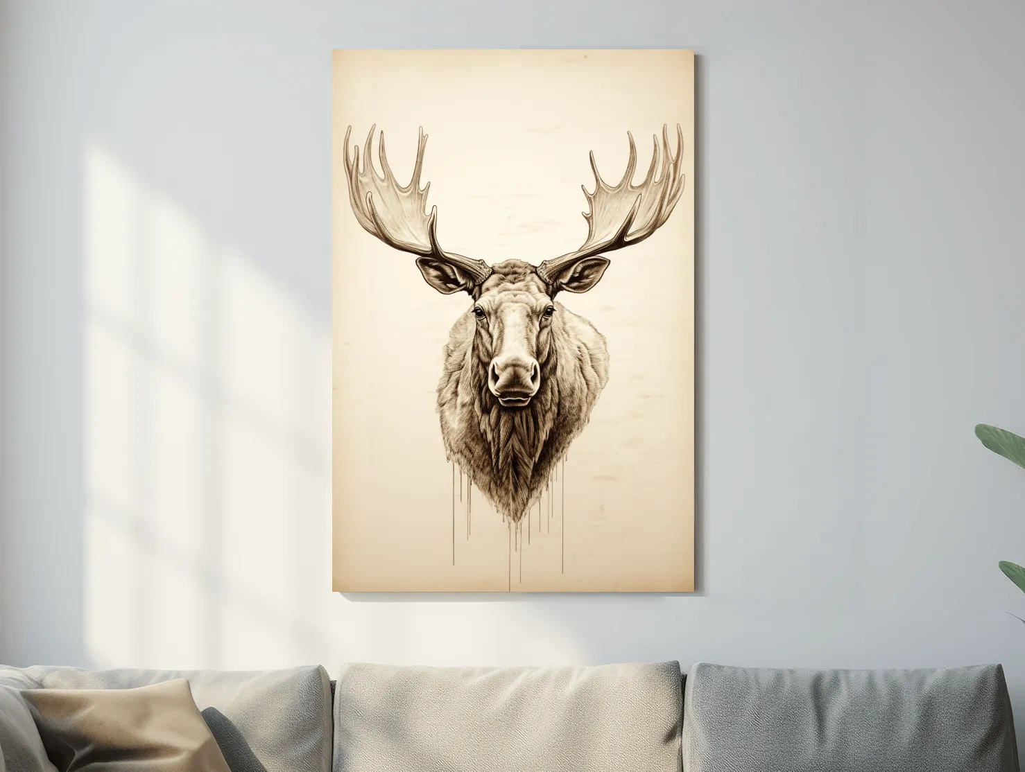 Rustic Moose Head Sketch Illustration - Vintage Sepia Wildlife Wall Art