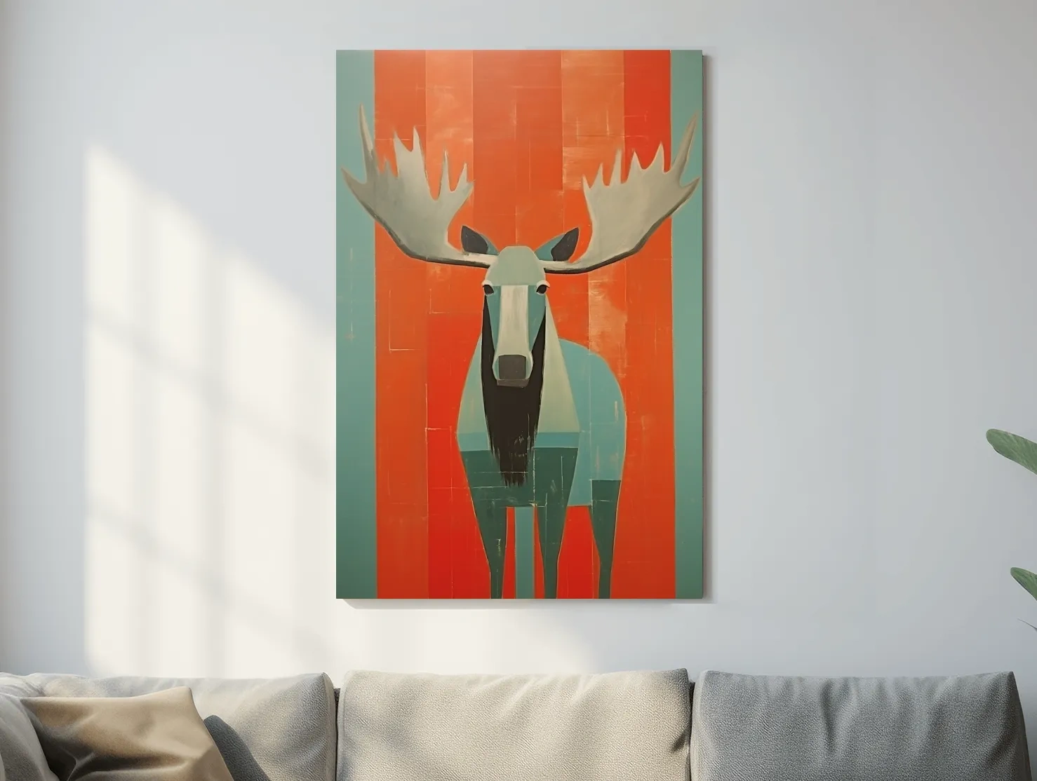 Mid Century Modern Rustic Moose Portrait Painting -  Wildlife Wall Art