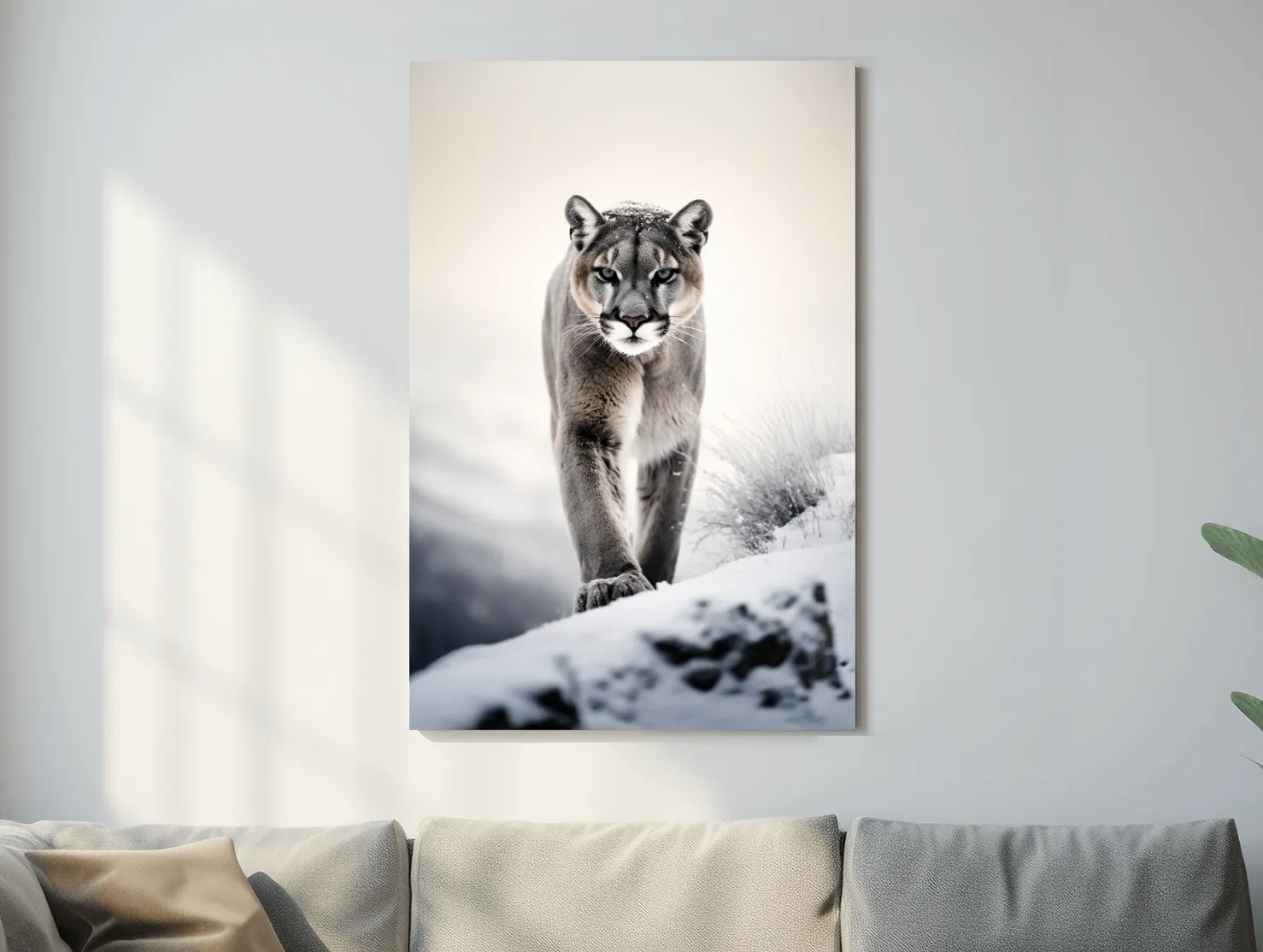 Majestic Cougar Close Up Wildlife Photography - Minimalist Winter Wall Art