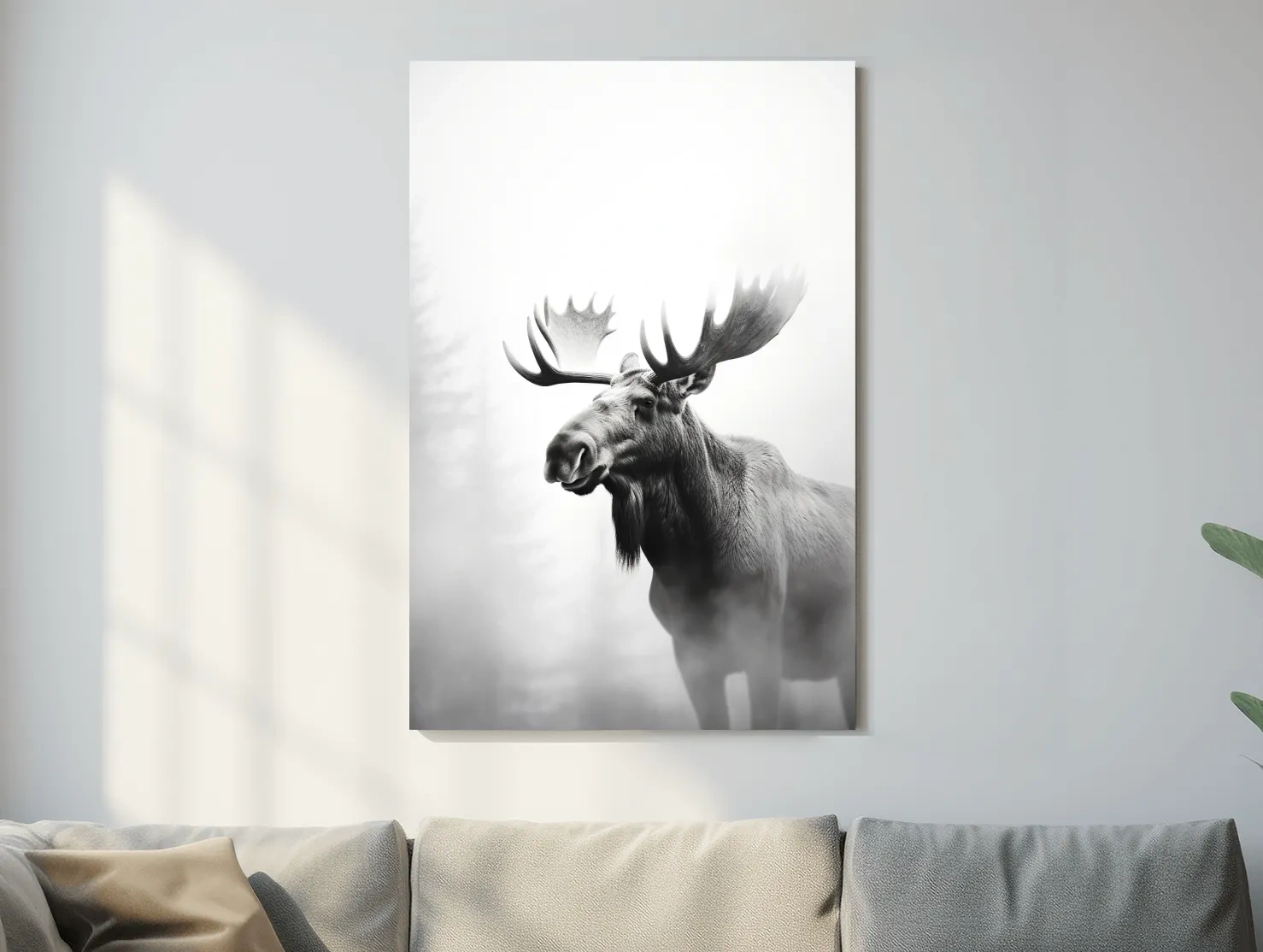 Moody Black And White Moose Portrait - Misty Wildlife Photography Artwork