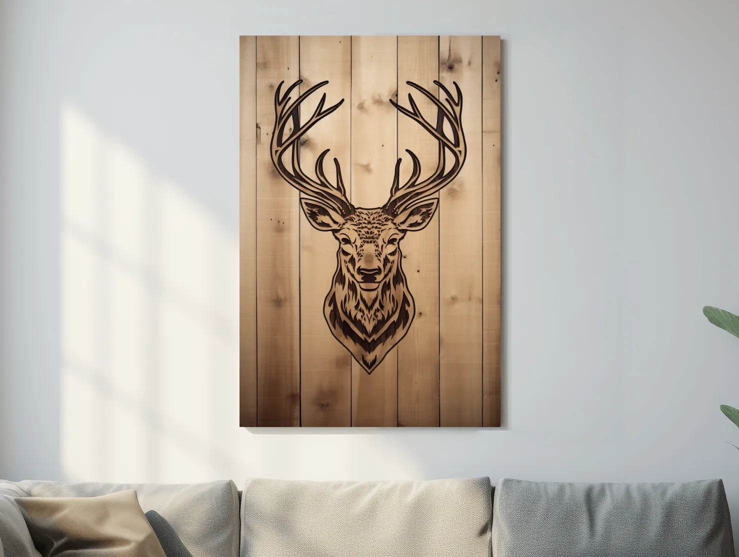 Rustic Stag Head Woodburn Illustration - Cabin Lodge Wildlife Wall Art
