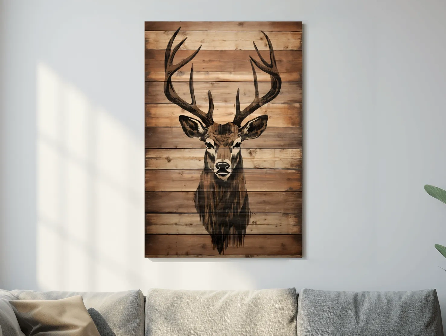 Rustic Stag Head Wood Burning Art - Cabin Lodge Wildlife Artwork
