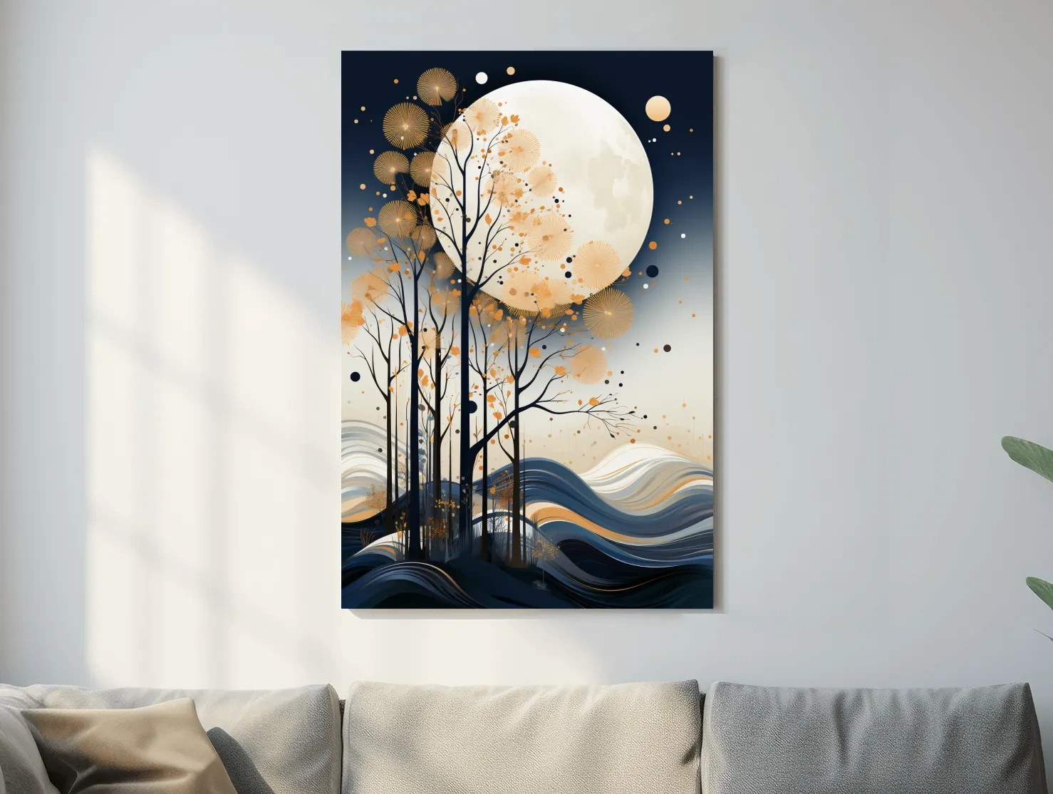 Abstract Moonlit Forest Silhouette - Elegant Boho Landscape Wall Art