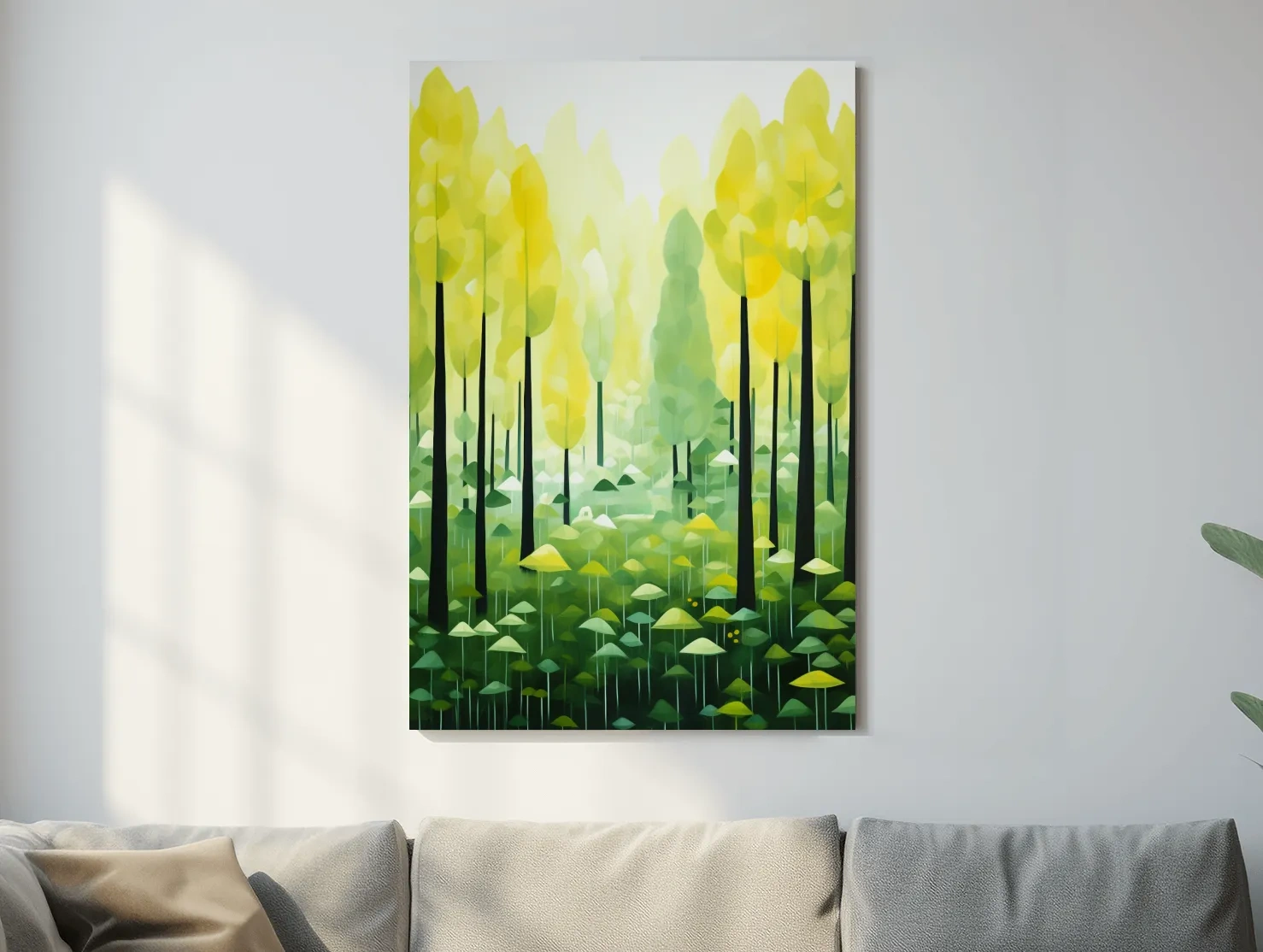 Sunlit Abstract Forest Canopy Painting - Storybook Woodland Wall Art