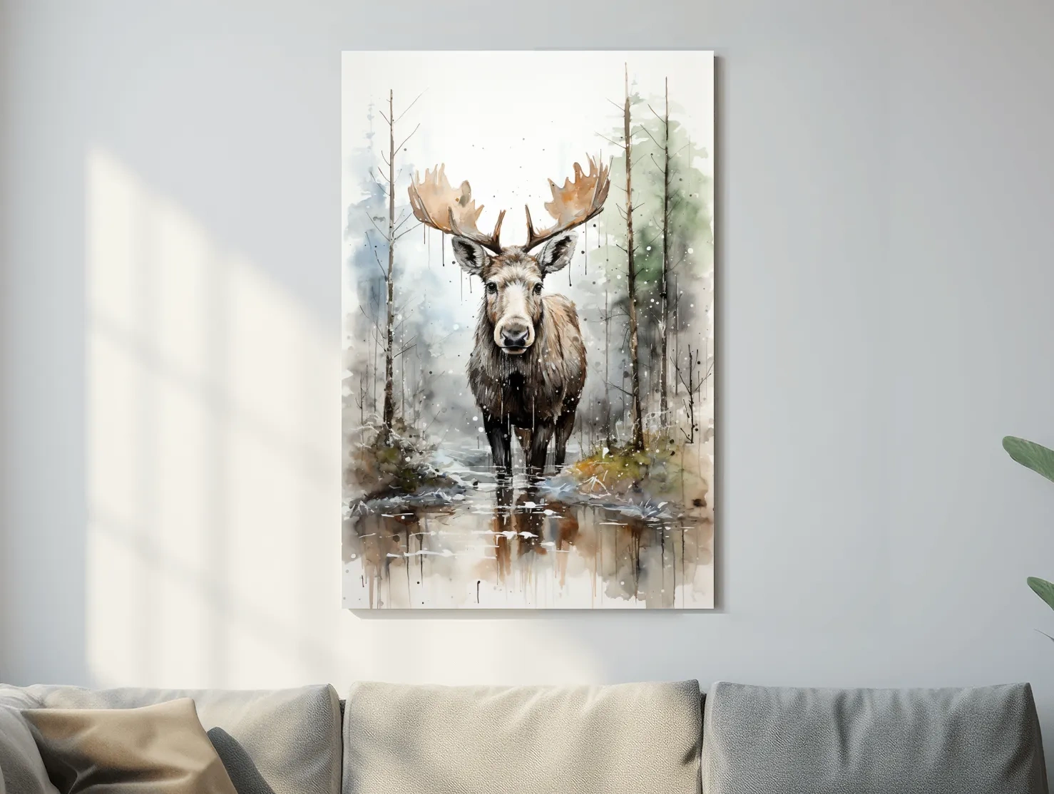 Watercolor Moose In Misty Forest - Rustic Woodland Wildlife Painting Wall Art