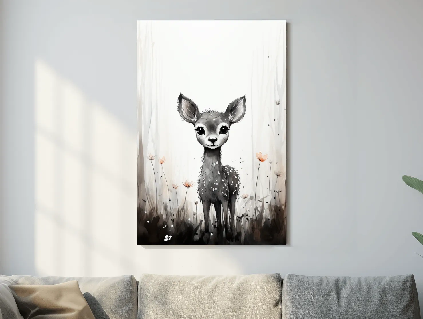 Cute Deer Fawn Watercolor Illustration - Whimsical Woodland Nursery Wall Art