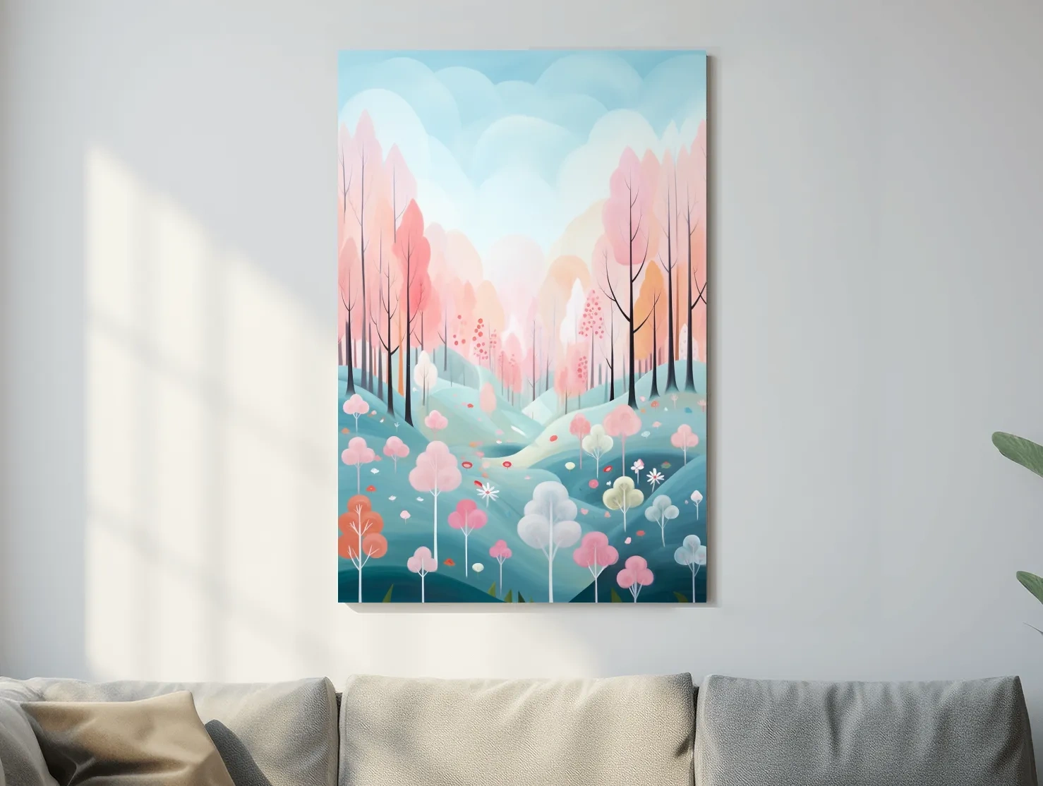 Whimsical Pastel Spring Forest Landscape - Dreamy Nature Wall Art