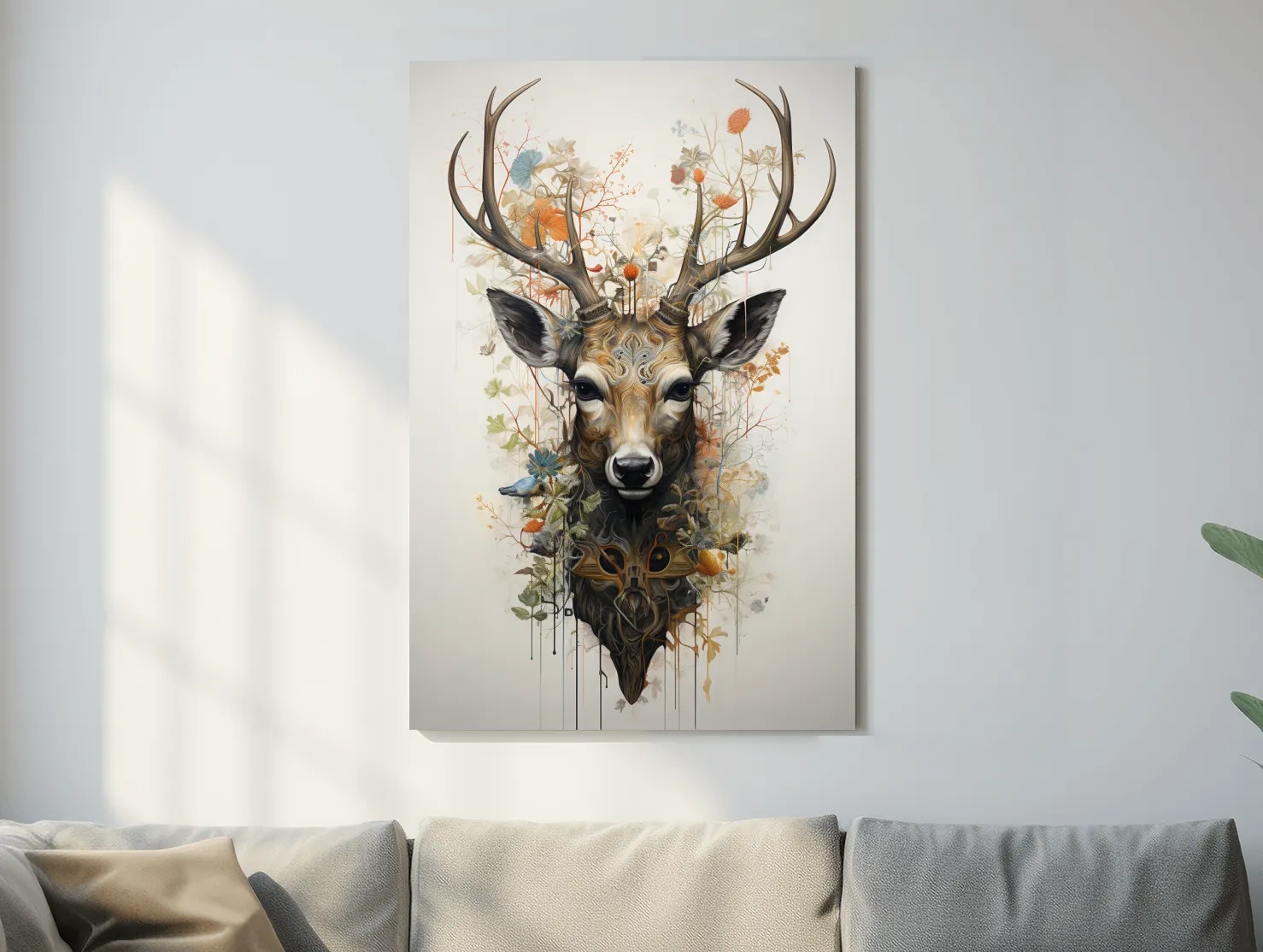 Ornate Floral Deer Head Illustration - Elegant Woodland Wildlife Wall Art