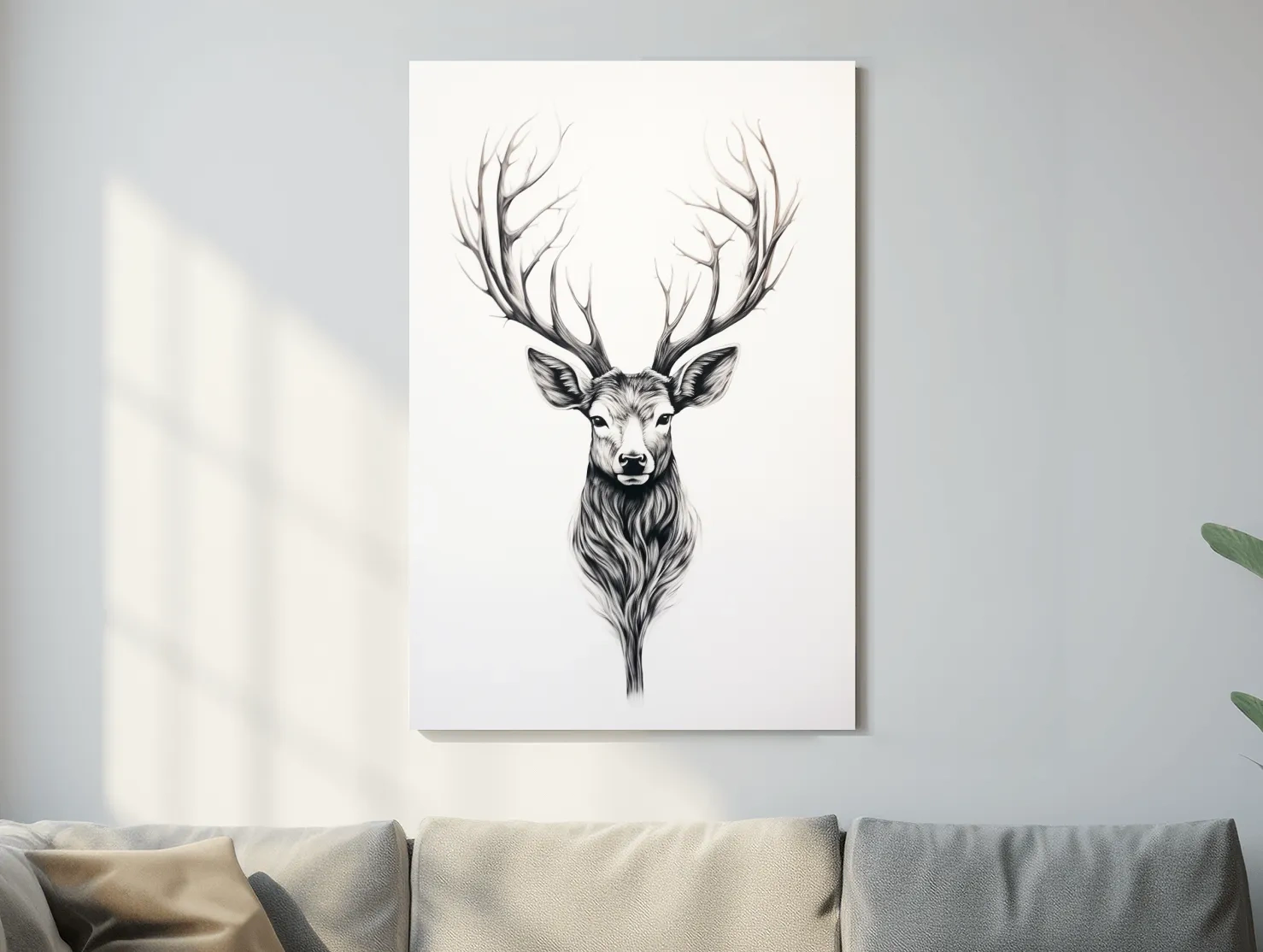 Minimalist Stag Head Line Drawing - Black And White Deer Tattoo  Artwork