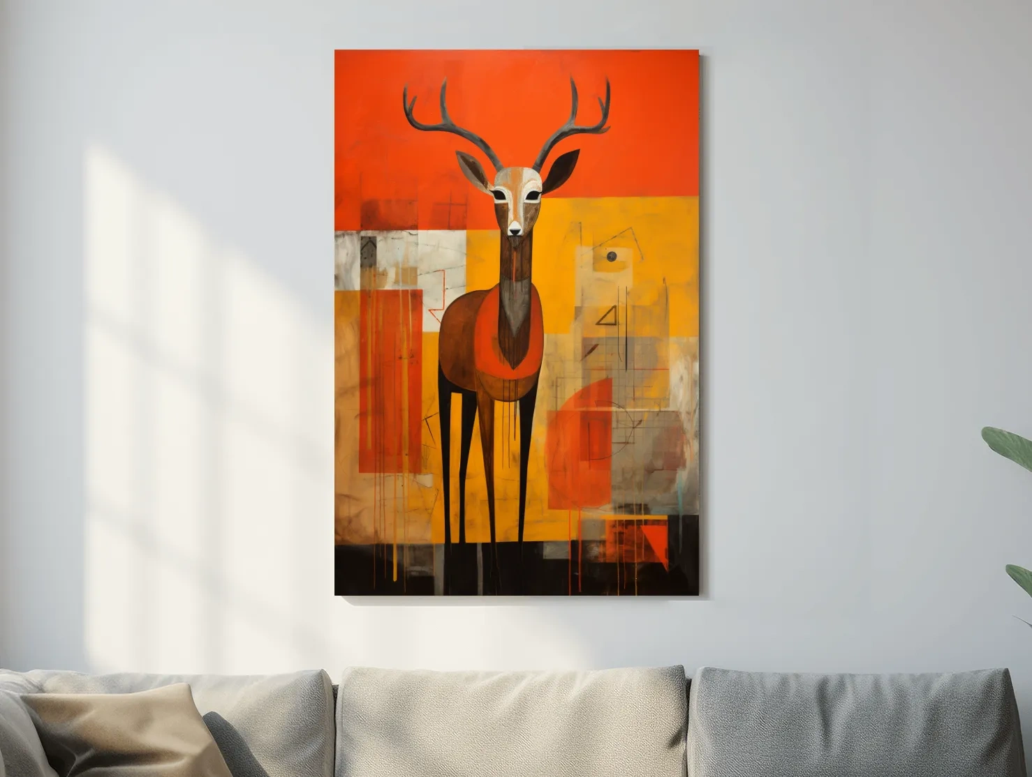 Rustic textured abstract painting of a deer