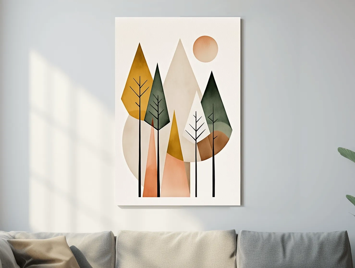 Minimalist Geometric Mountain Forest Artwork - Scandinavian Boho Wall Art