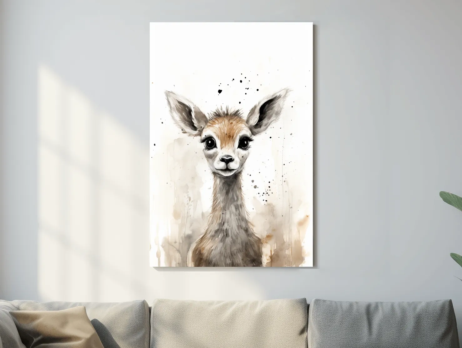 Cute Baby Deer Watercolor Portrait - Whimsical Nursery Animal Wall Art