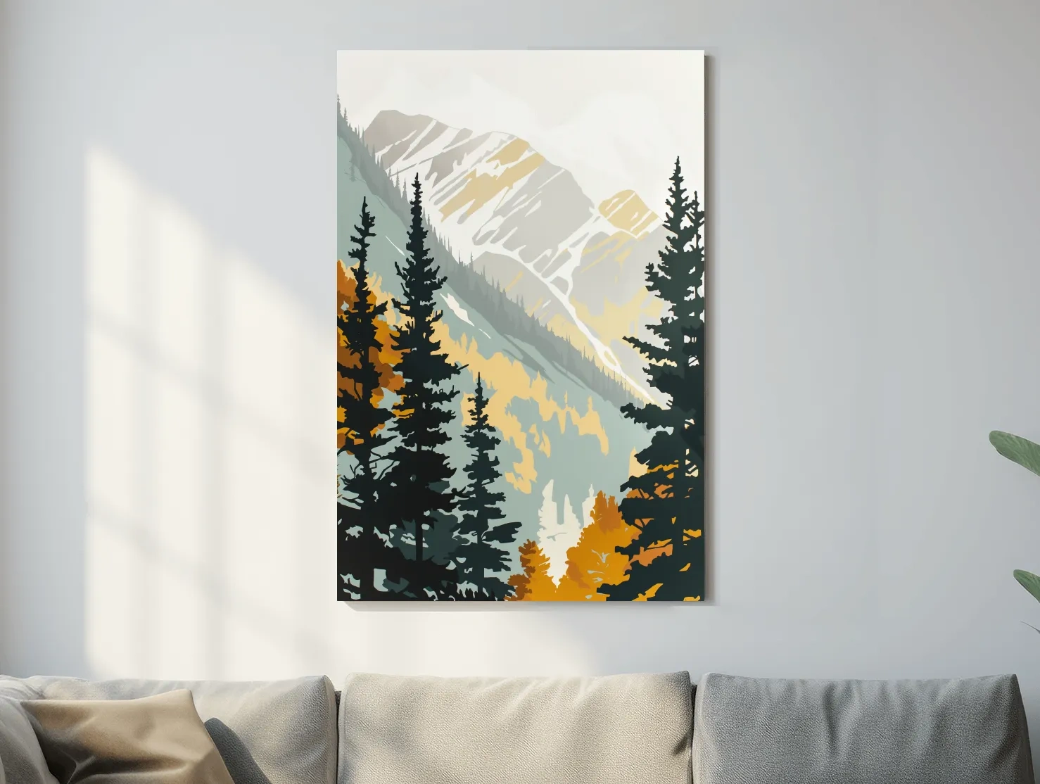 Minimalist Alpine Mountain & Pine Forest - Scandinavian Landscape Wall Art