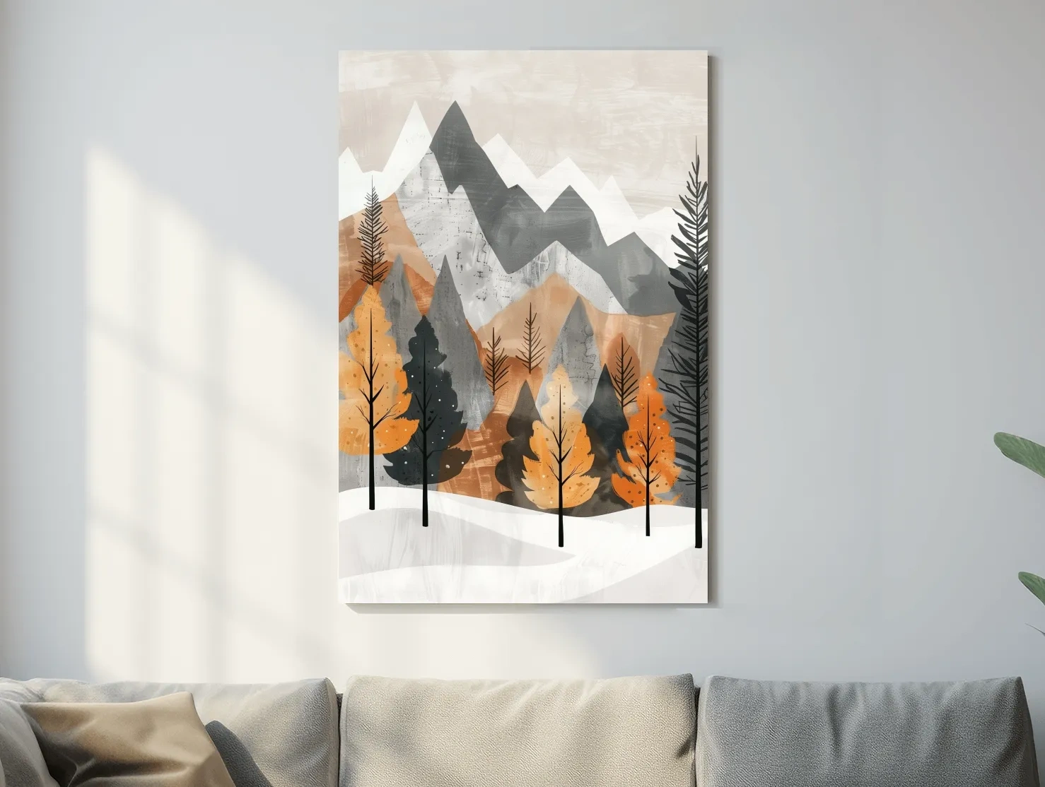 Scandinavian Autumn Mountain Forest Landscape - Minimalist Alpine Wall Art