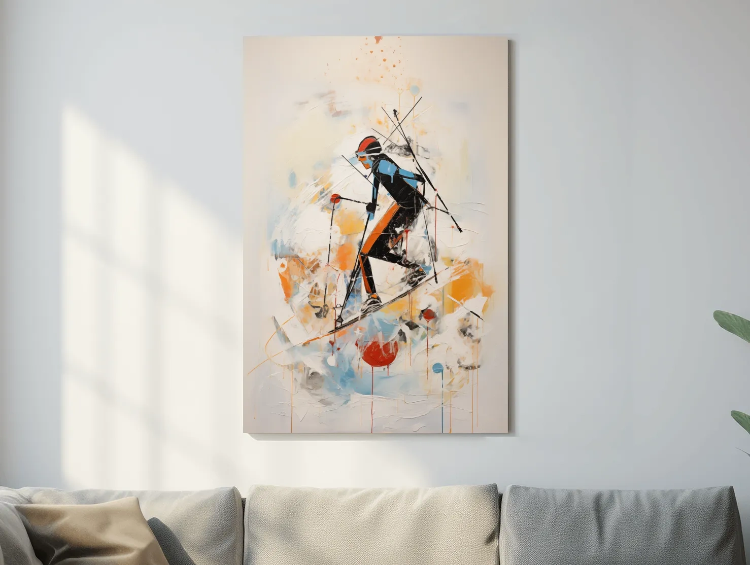 Abstract Ski Mountaineer Painting - Modern Winter Adventure Wall Art