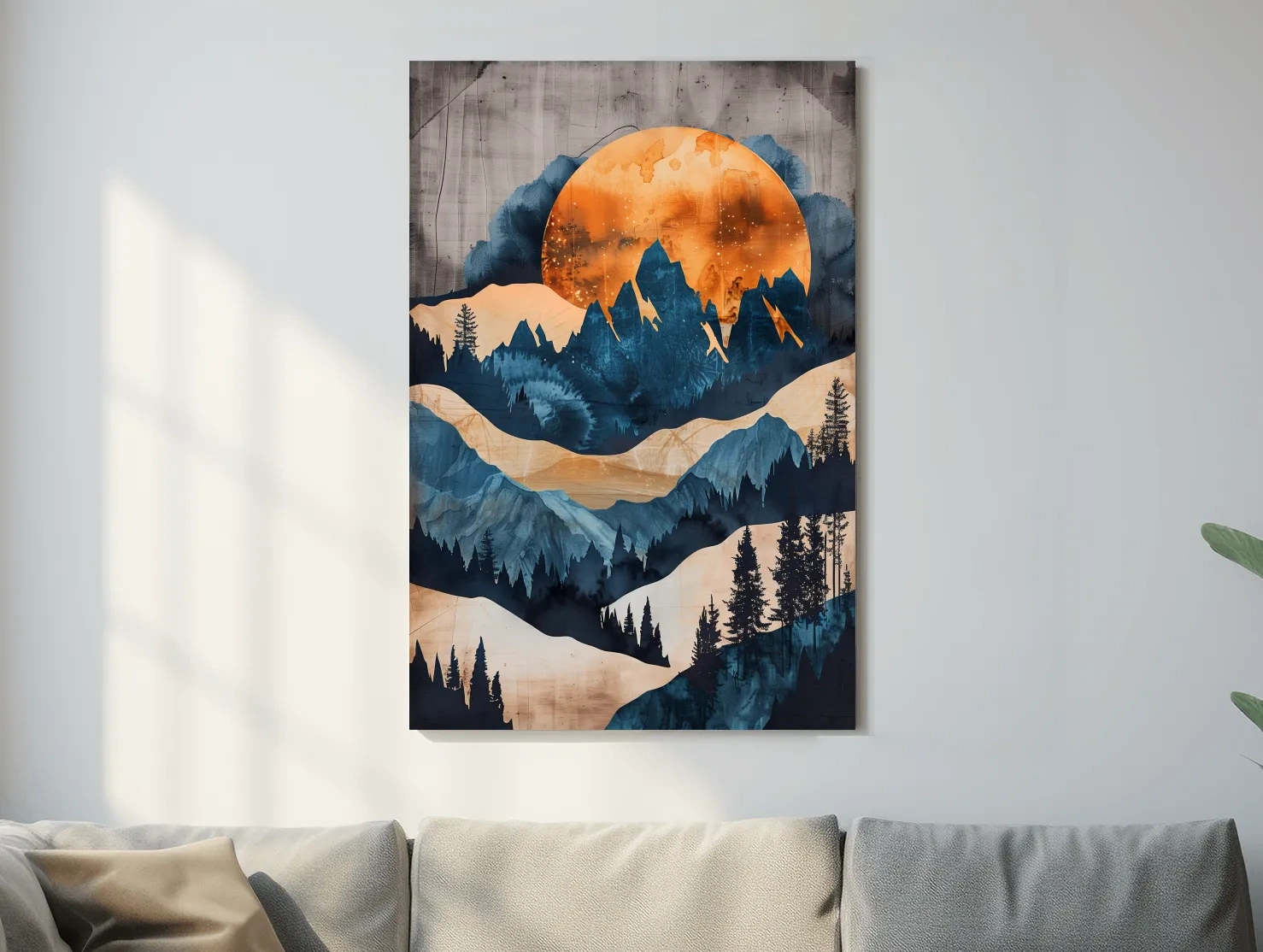Moody Abstract Mountain Sunset - Forest Watercolor Wall Art
