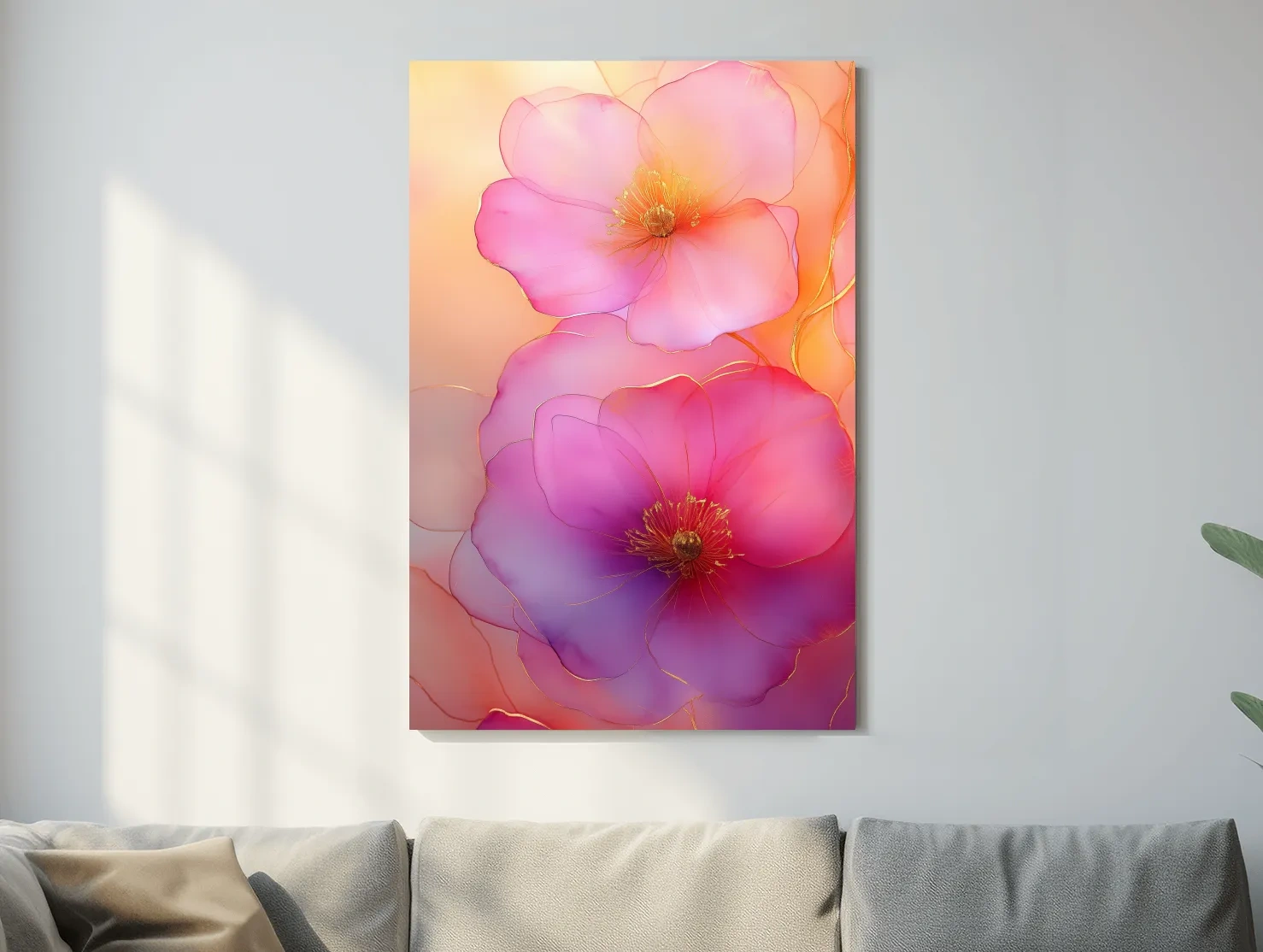 Ethereal Pink Watercolor Blossoms With Gold Accents - Floral Botanical Wall Art