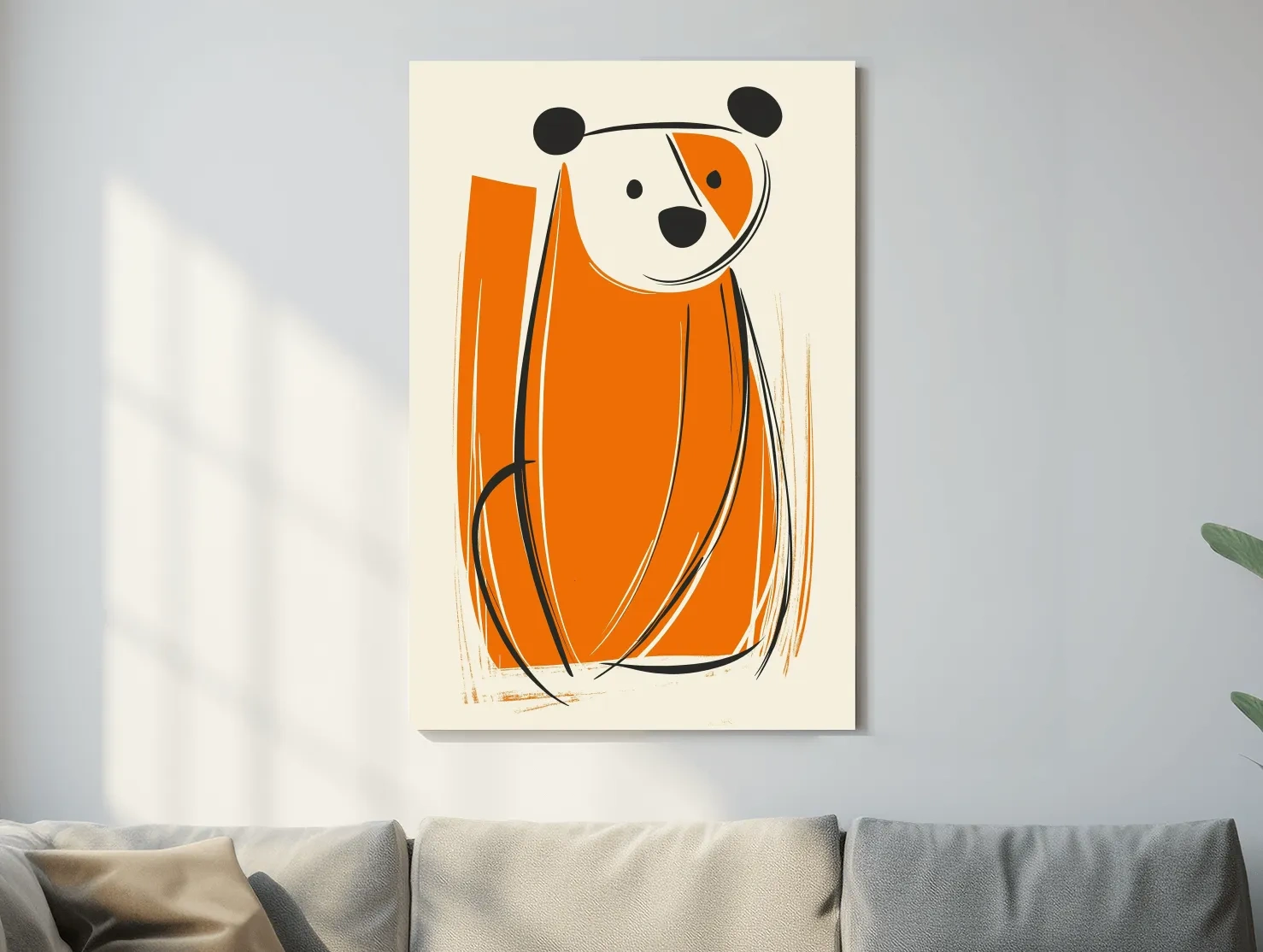Minimalist Bear Caricature Illustration - Modern Nursery Wall Art