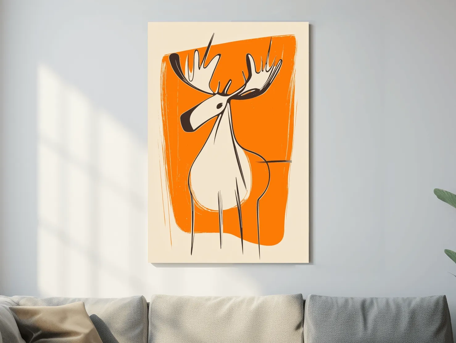 Mid-Century Minimalist Moose Caricature Illustration - Modern Wildlife Wall Art