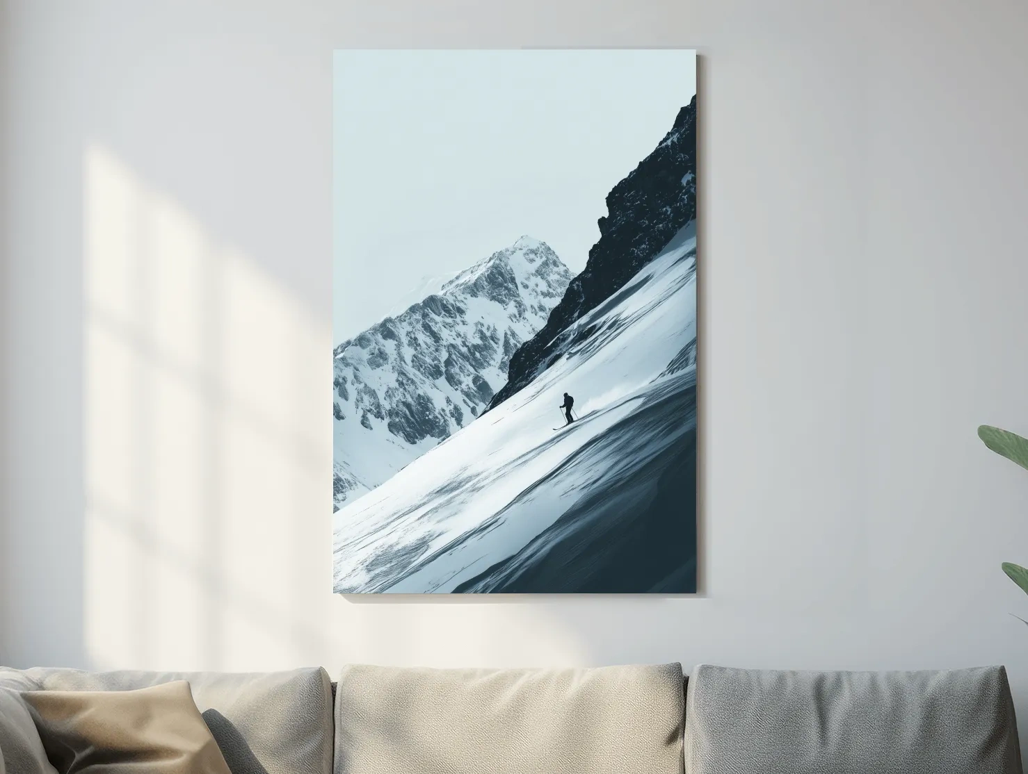 Snowy Alpine Skier Artwork - Minimalist Ski Wall Art