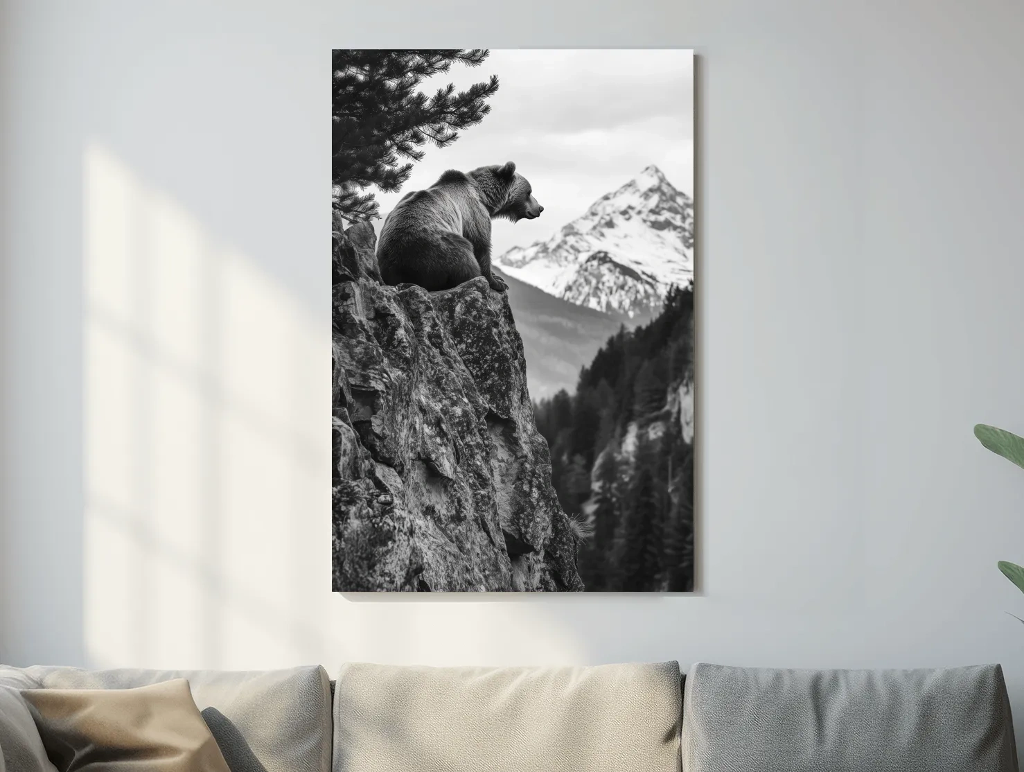Black And White Grizzly Bear Photographic Artwork - Alpine Wildlife Wall Art
