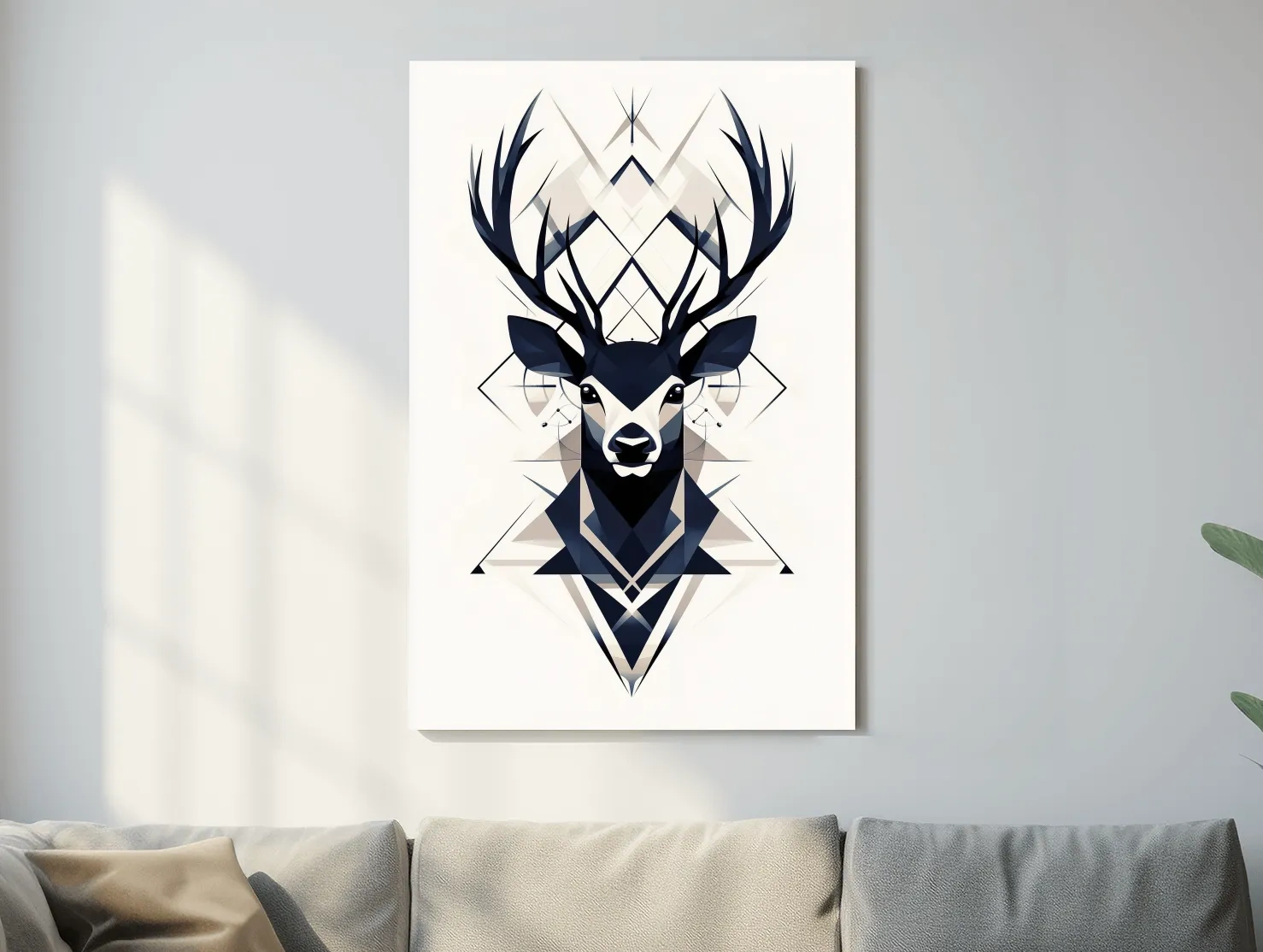 Geometric Stag Head Illustration - Tribal Style Wildlife Wall Art