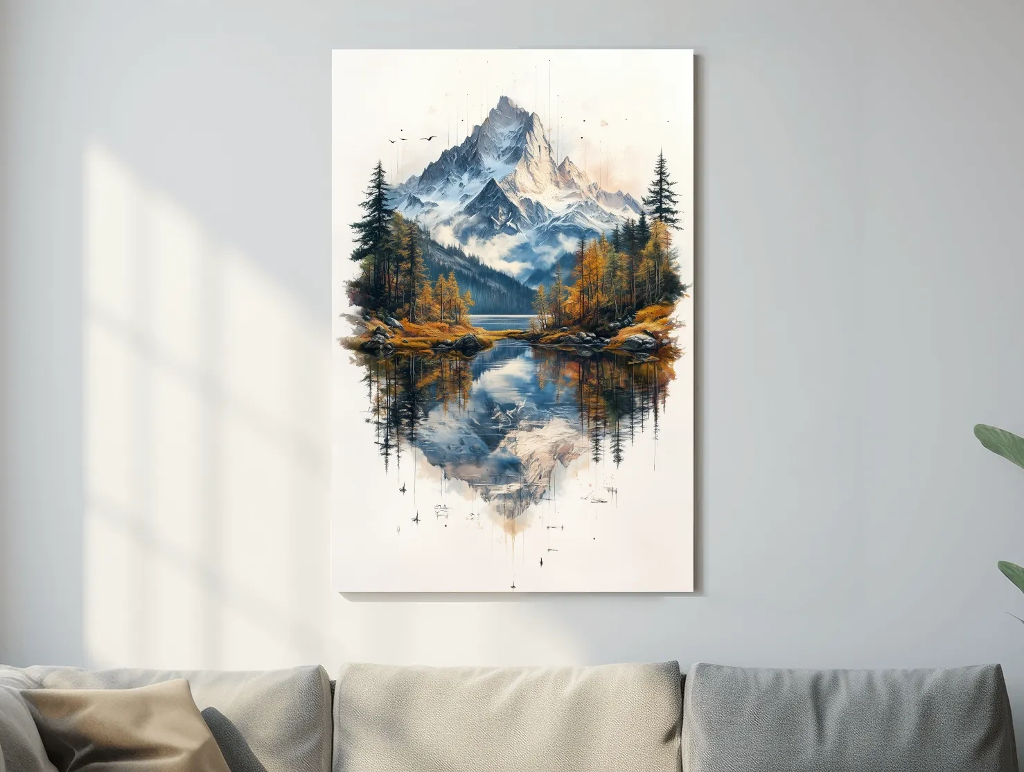 Alpine lake painting, tattoo inspired mountain glacier wall art