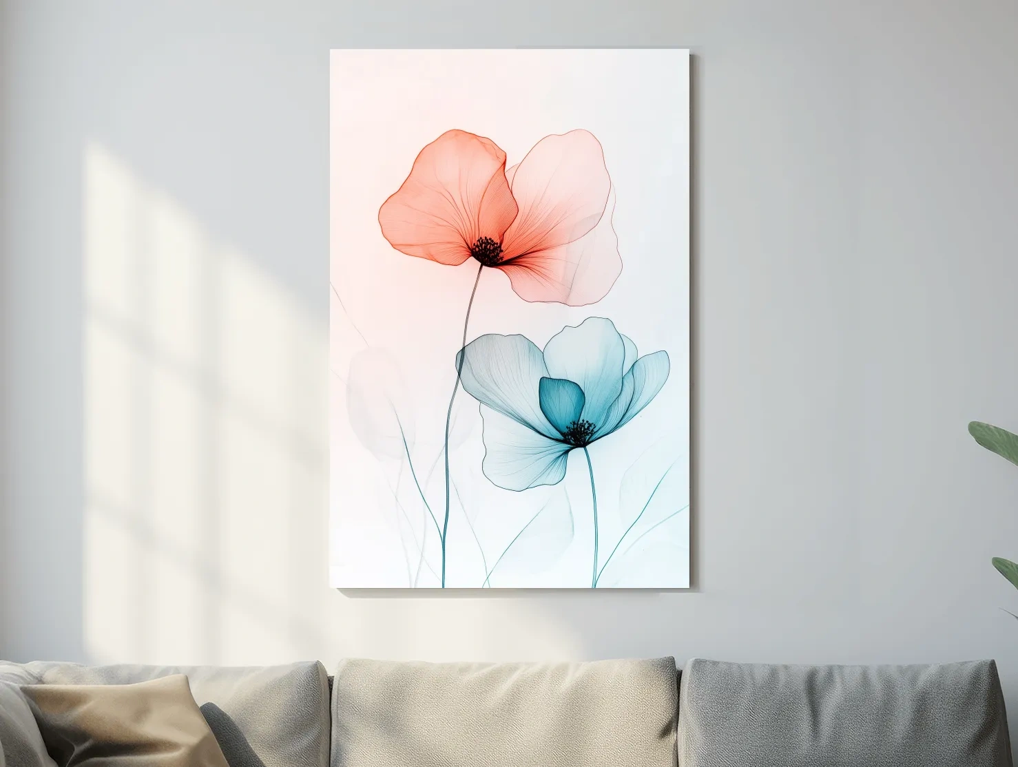 Abstract poppy art, soft watercolour print