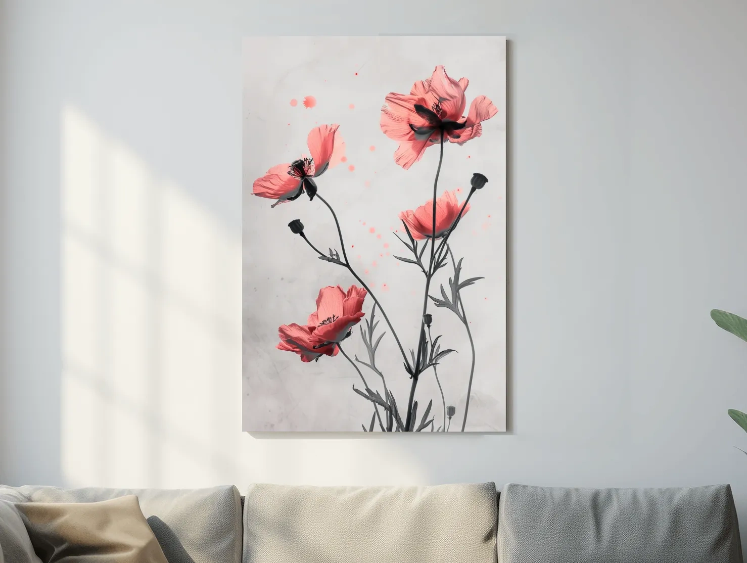 Poppy Flowers Watercolor Illustration - Minimalist Botanical Wall Art