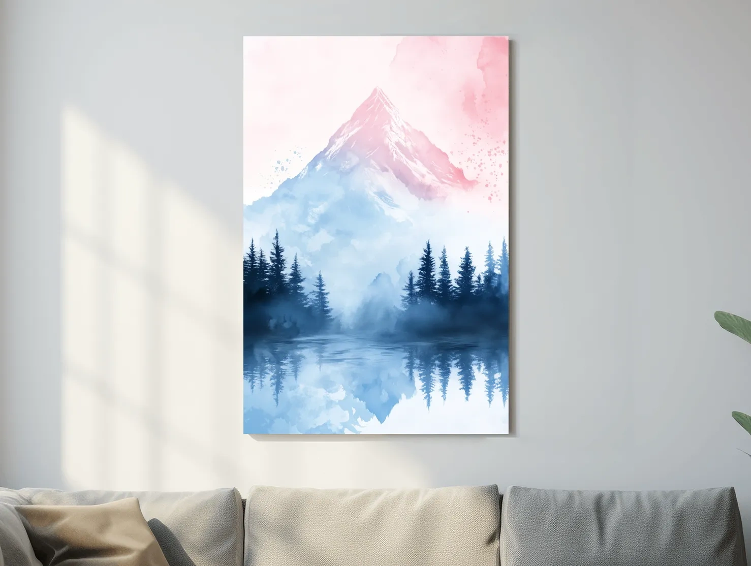 Dreamy Watercolor Alpine Lake Reflection - Pastel Forest Wall Art