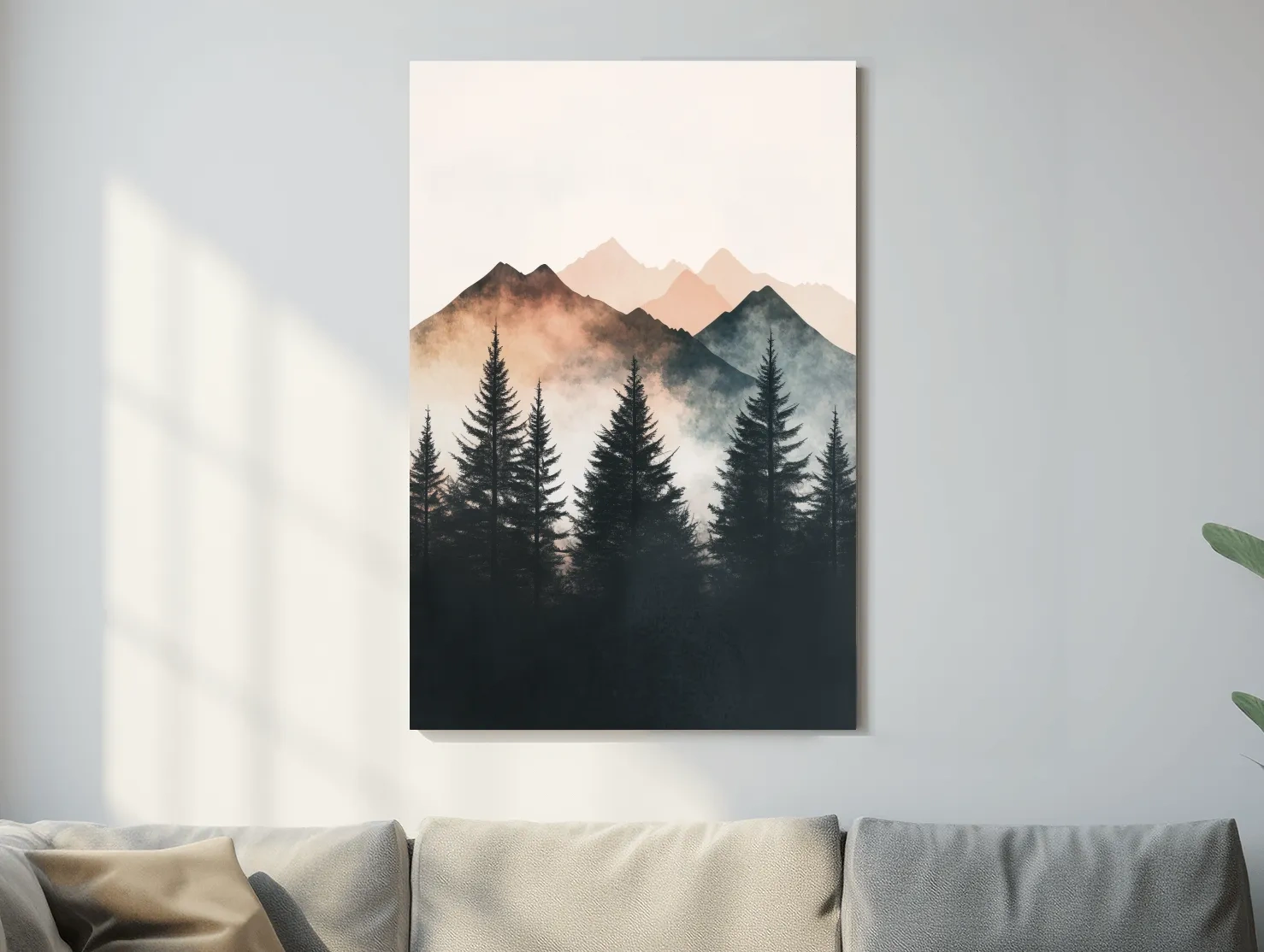 Misty Watercolor Mountain Pine Forest - Serene Nordic Wall Art