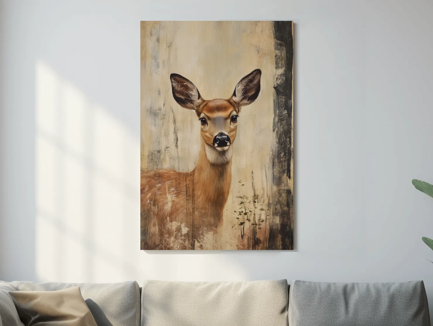 Rustic Whitetail Fawn Portrait Painting - Woodland Wildlife Wall Art