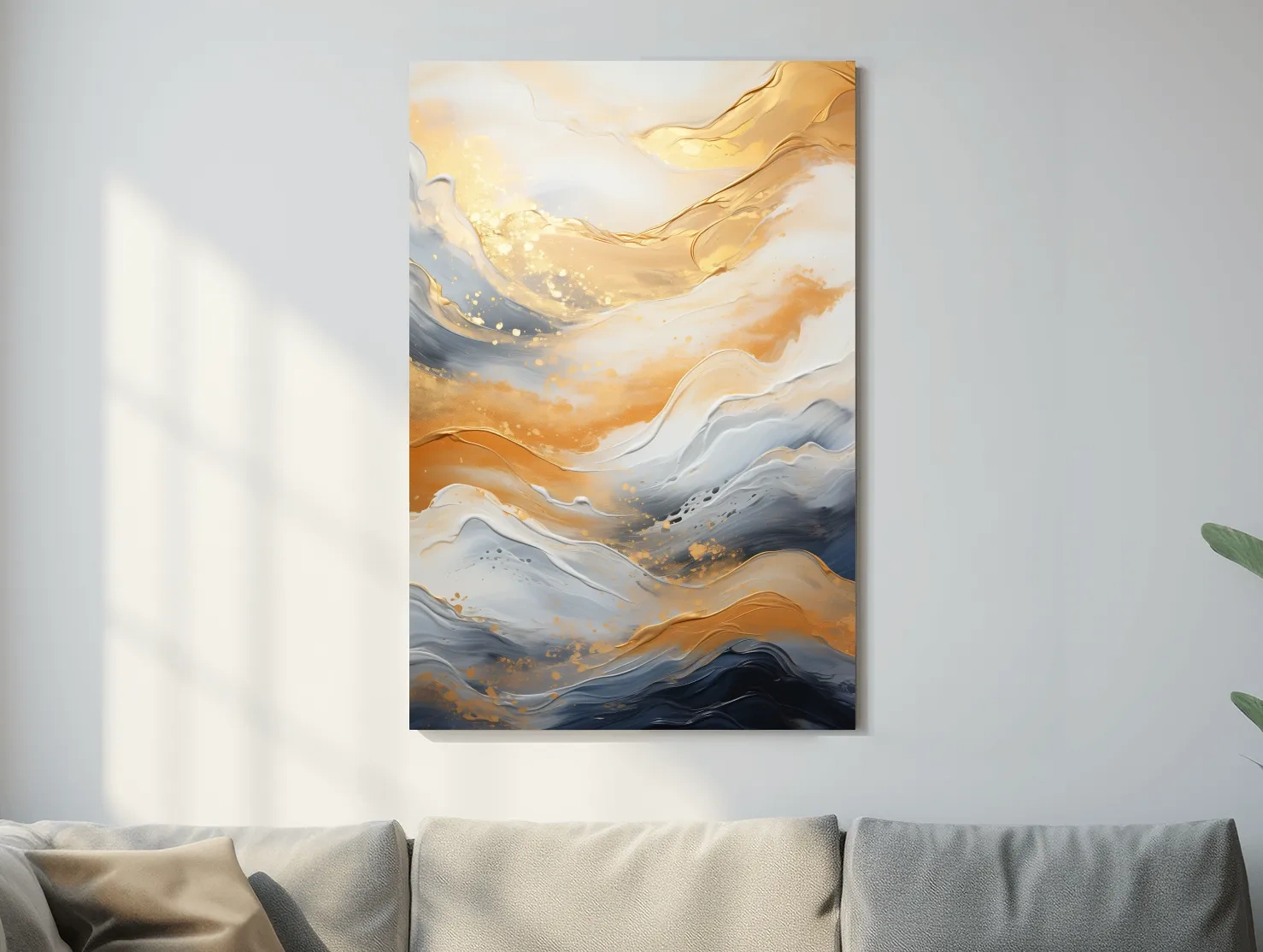 Gold White Marble Swirl Abstract - Modern Alcohol Ink Wall Art