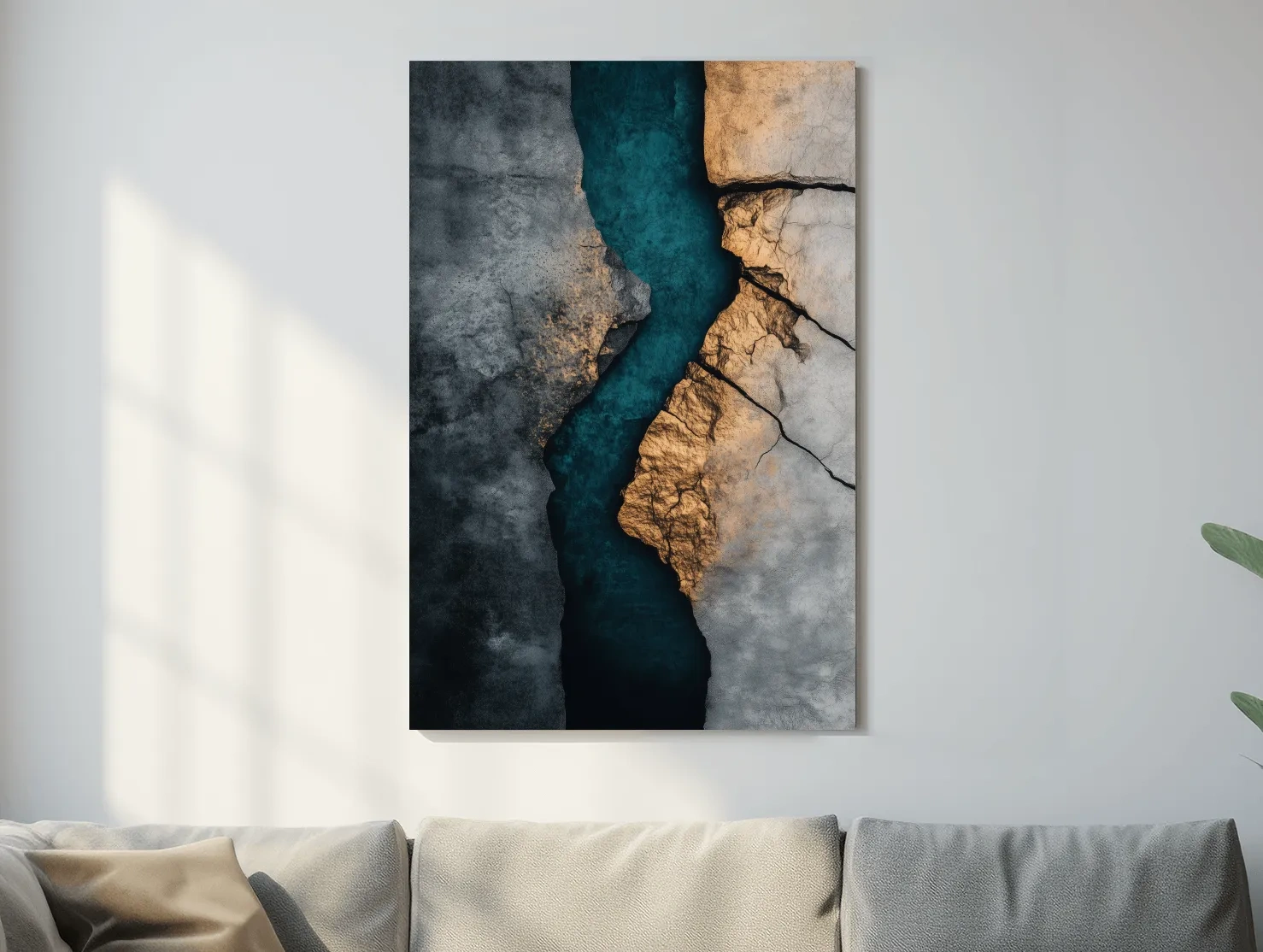 Teal River Canyon With Cracked Stone Texture - Modern Abstract Geode Wall Art