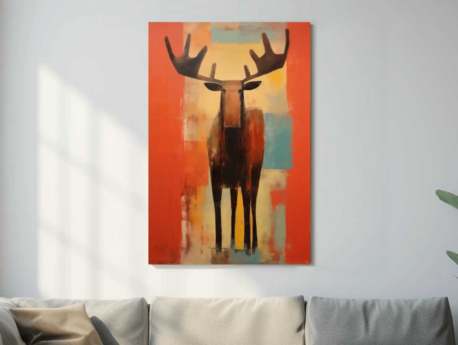 Expressionist Abstract Moose Portrait Painting - Vibrant Rustic Wildlife Wall Art