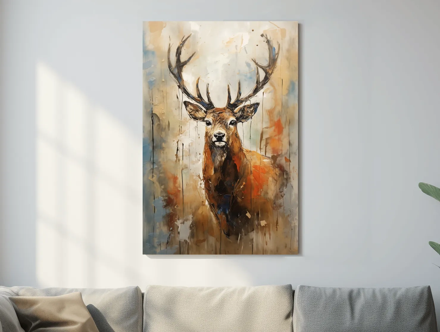 Deer buck painting, rustic impasto effect