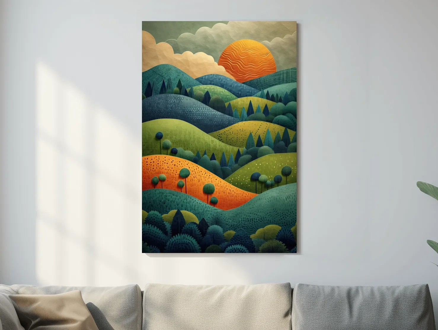 Layered Mountain Sunset Landscape - Mid Century Modern Forest Wall Art