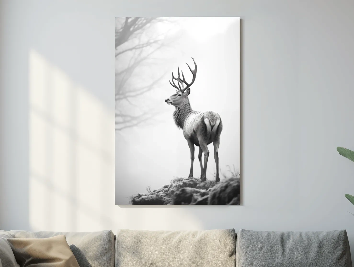 Black And White Stag Portrait - Minimalist Wildlife Photography Wall Art