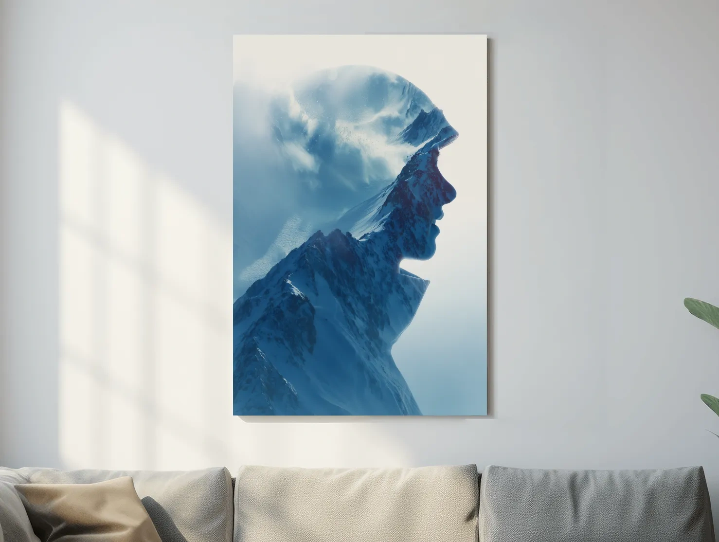 Double Exposure Mountain & Skier Portrait - Modern Snowy Alpine Wall Art