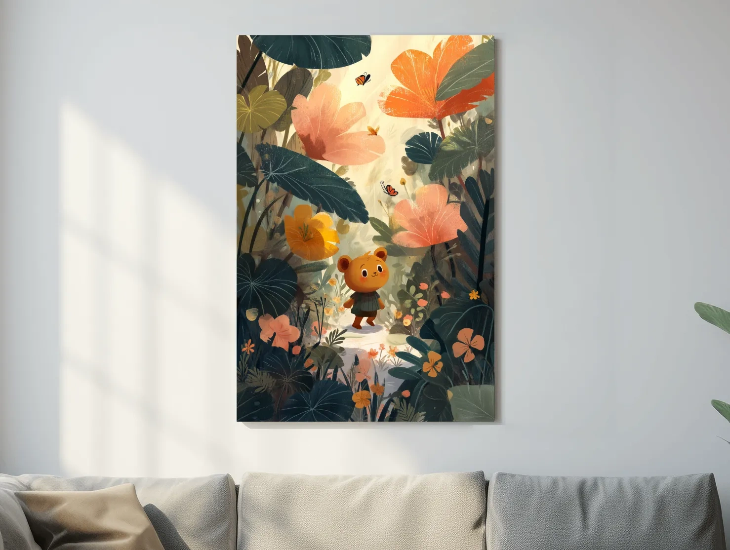 Whimsical Teddy Bear In Enchanted Garden - Cute Childrens Nursery Wall Art