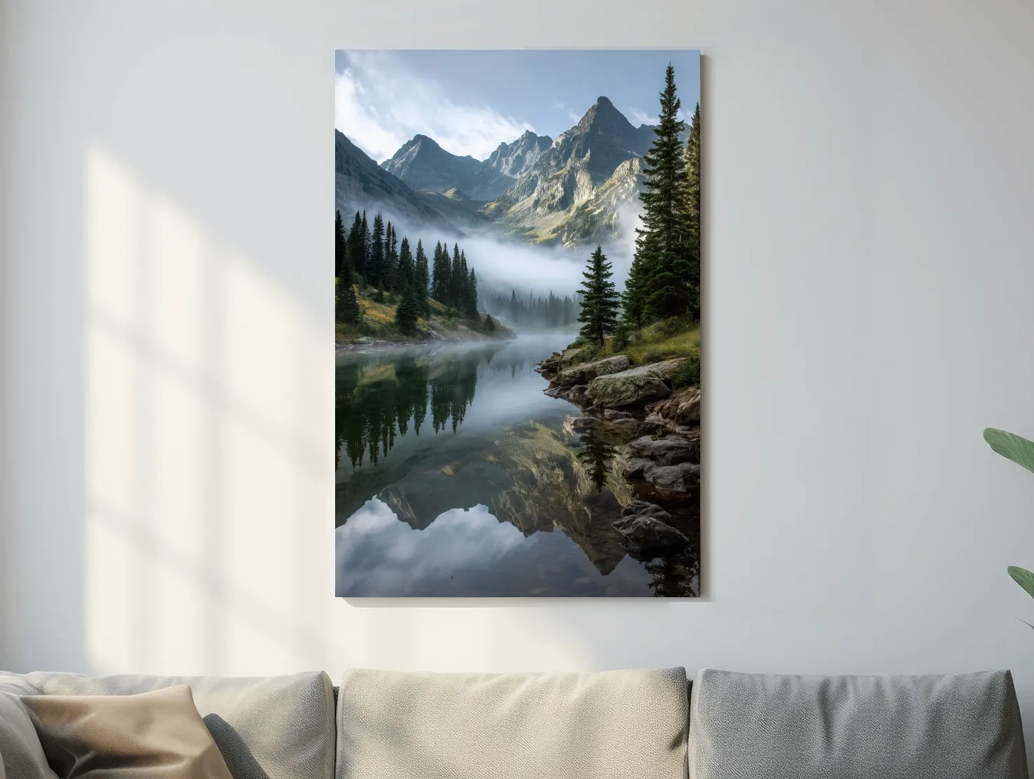 Misty Alpine Lake Photography - Serene Mountain Forest Wall Art