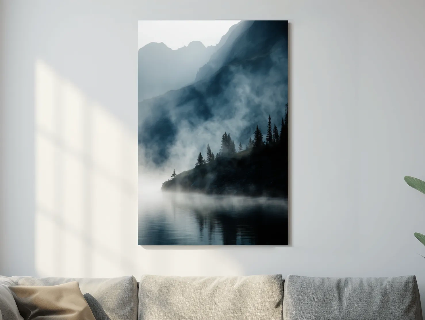 Misty Alpine Lake Landscape Photography - Foggy Pine Forest Nature Wall Art