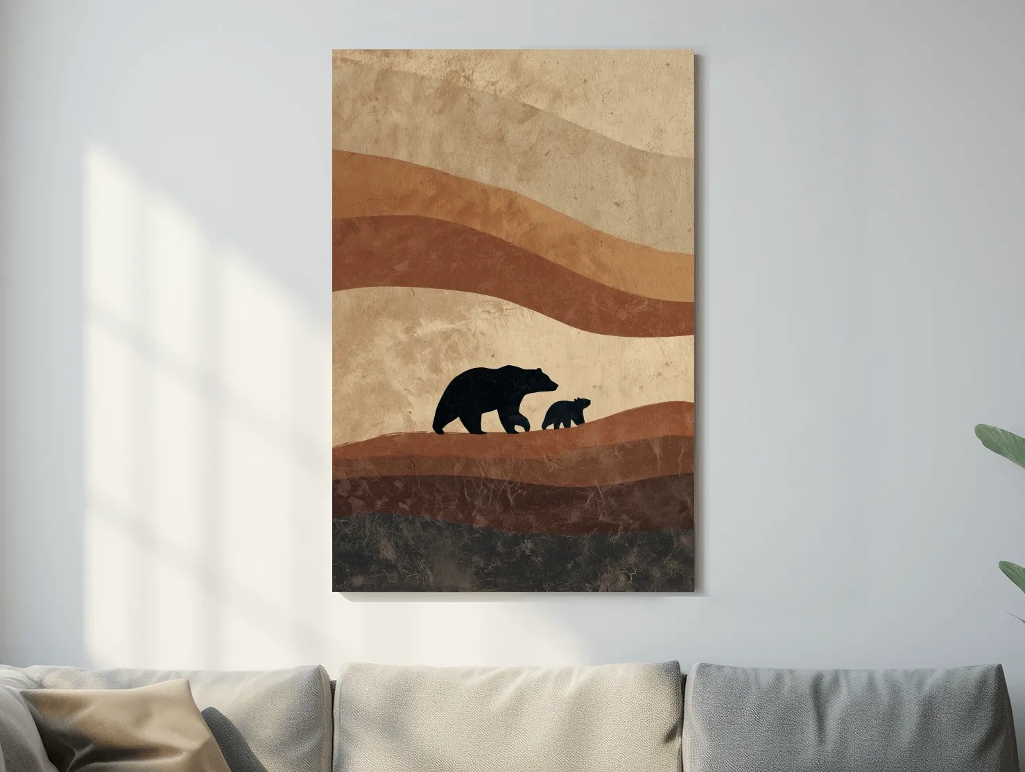 Scandi Bear Family Silhouette Artwork - Earthy Abstract Wildlife Wall Art
