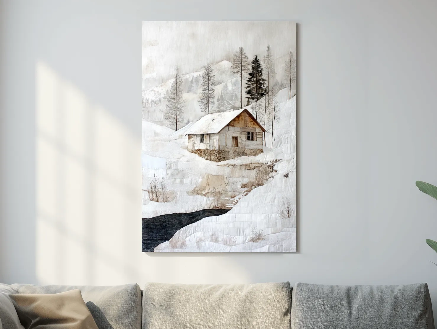 Snowy Mountain Cabin Painting - Winter Landscape Wall Art