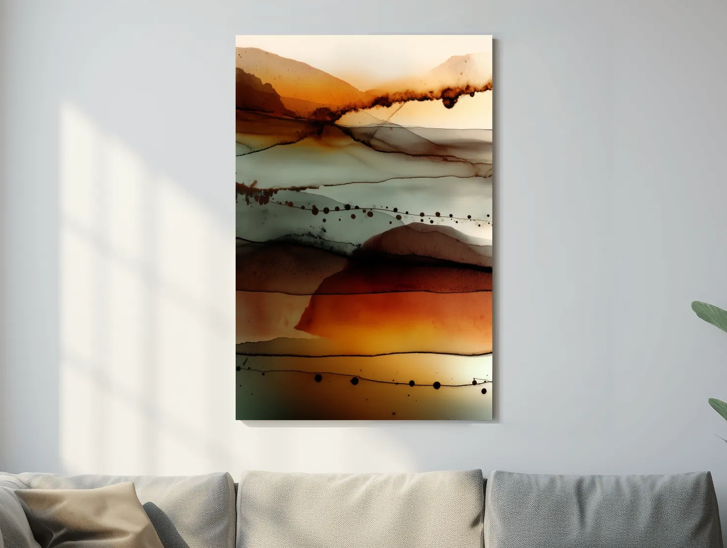Moody Abstract Mountain Horizon Watercolor - Modern Landscape Wall Art