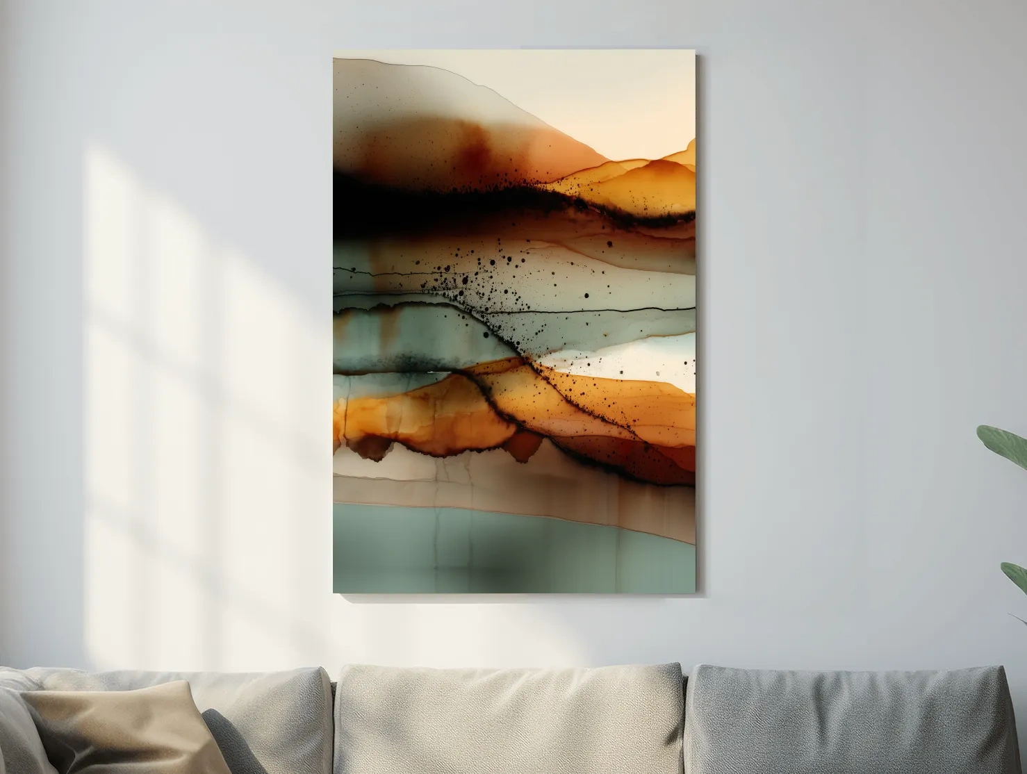Earth Tone Ink Wash Mountain Landscape - Abstract Modern Wall Art